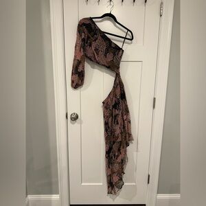 Ritu Kumar Black and Pink One-Shoulder Cut out Dress